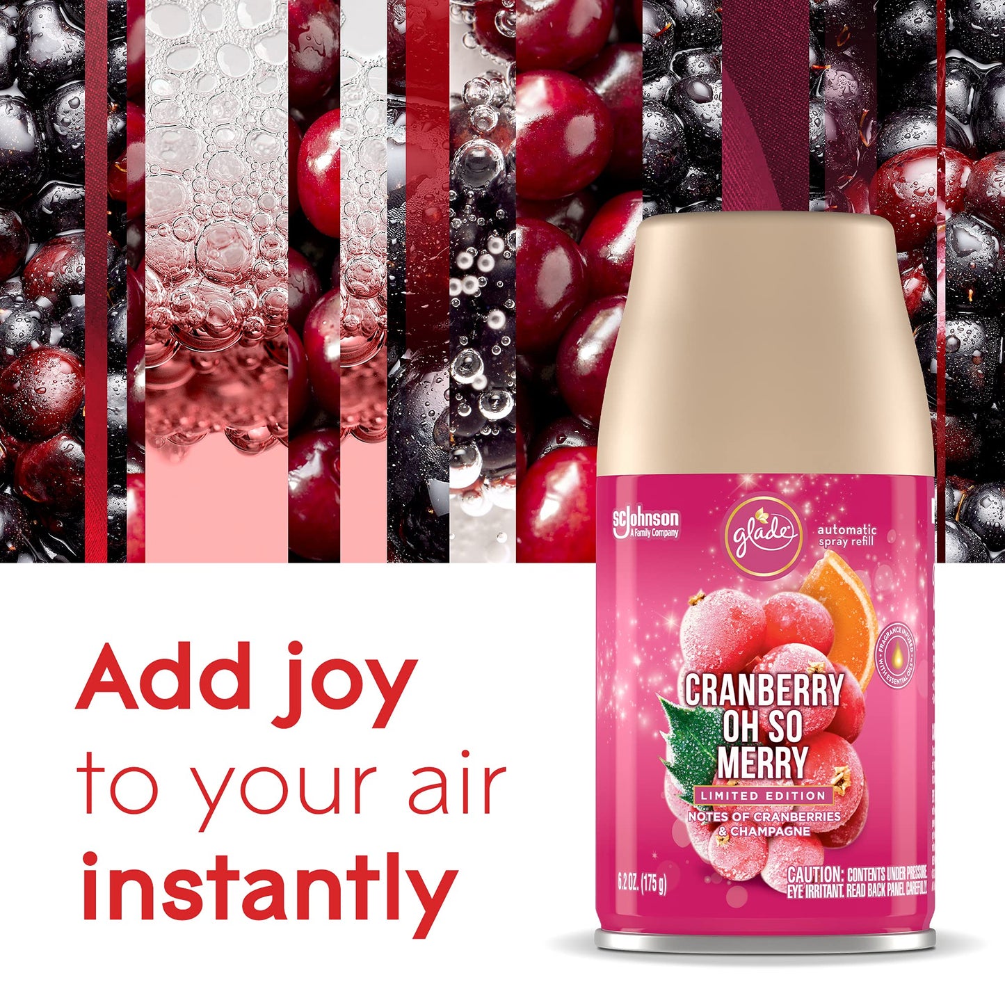 Glade Automatic Spray Refill and Holder Kit, Air Freshener for Home and Bathroom, Cranberry Oh So Merry, 6.2 Oz