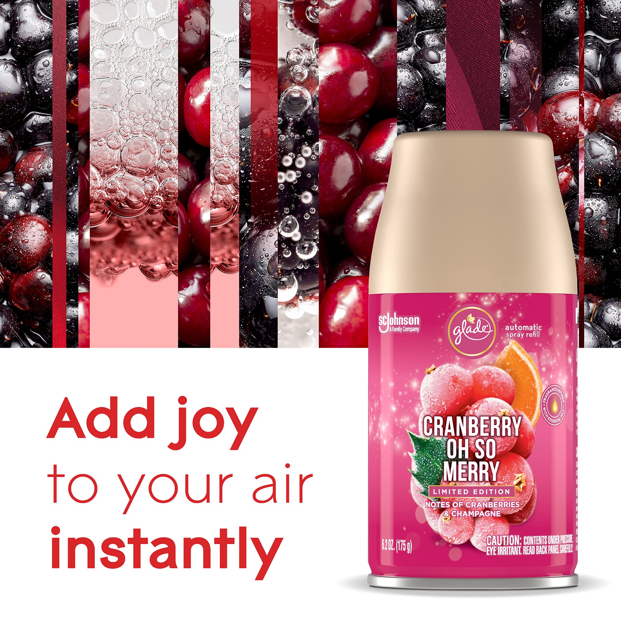 Glade Automatic Spray Refill and Holder Kit, Air Freshener for Home and Bathroom, Cranberry Oh So Merry, 6.2 Oz