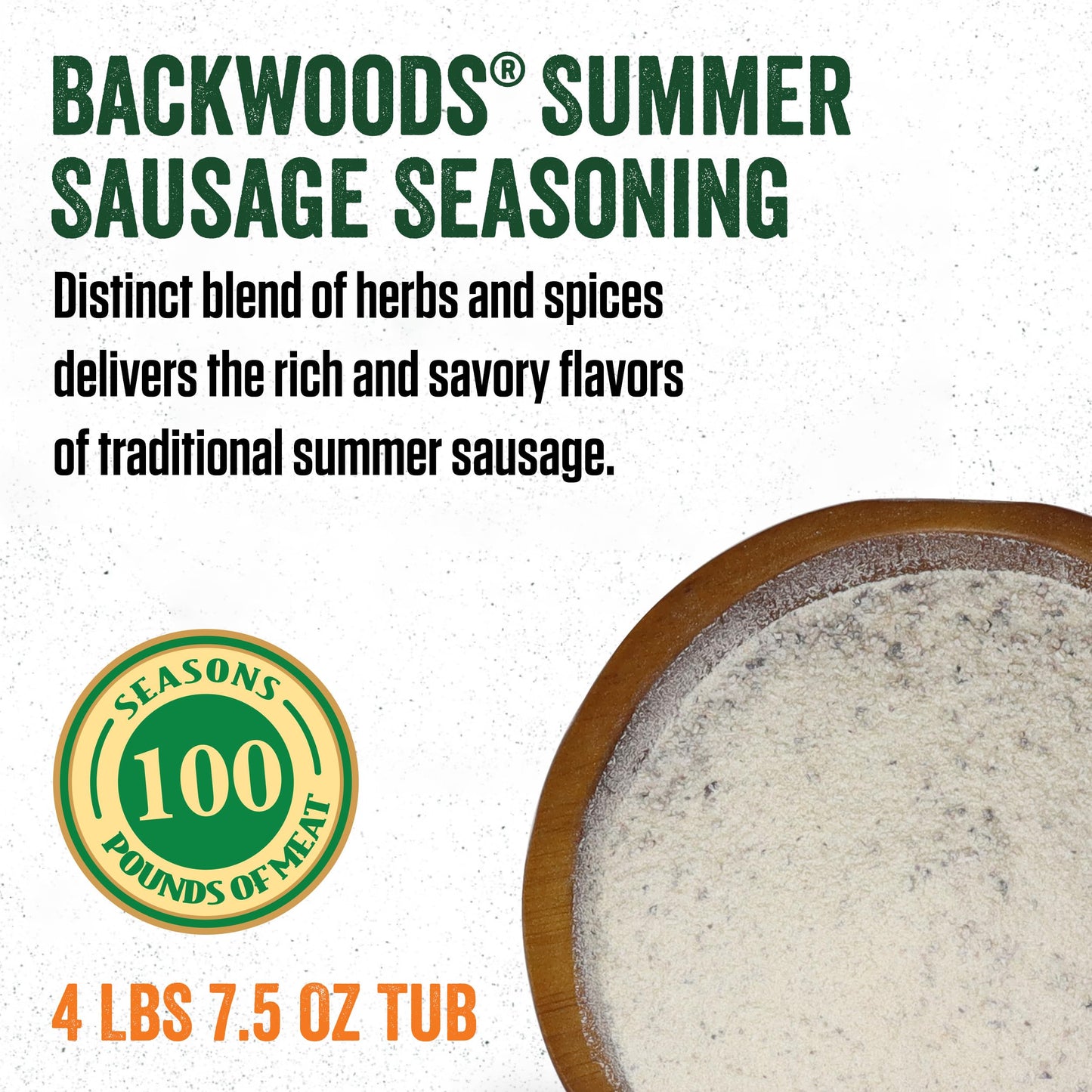 LEM Products Backwoods Summer Sausage Cured Sausage Seasoning, Ideal for Wild Game and Domestic Meat, Seasons Up to 100 Pounds of Meat, 4 Pound 7.5