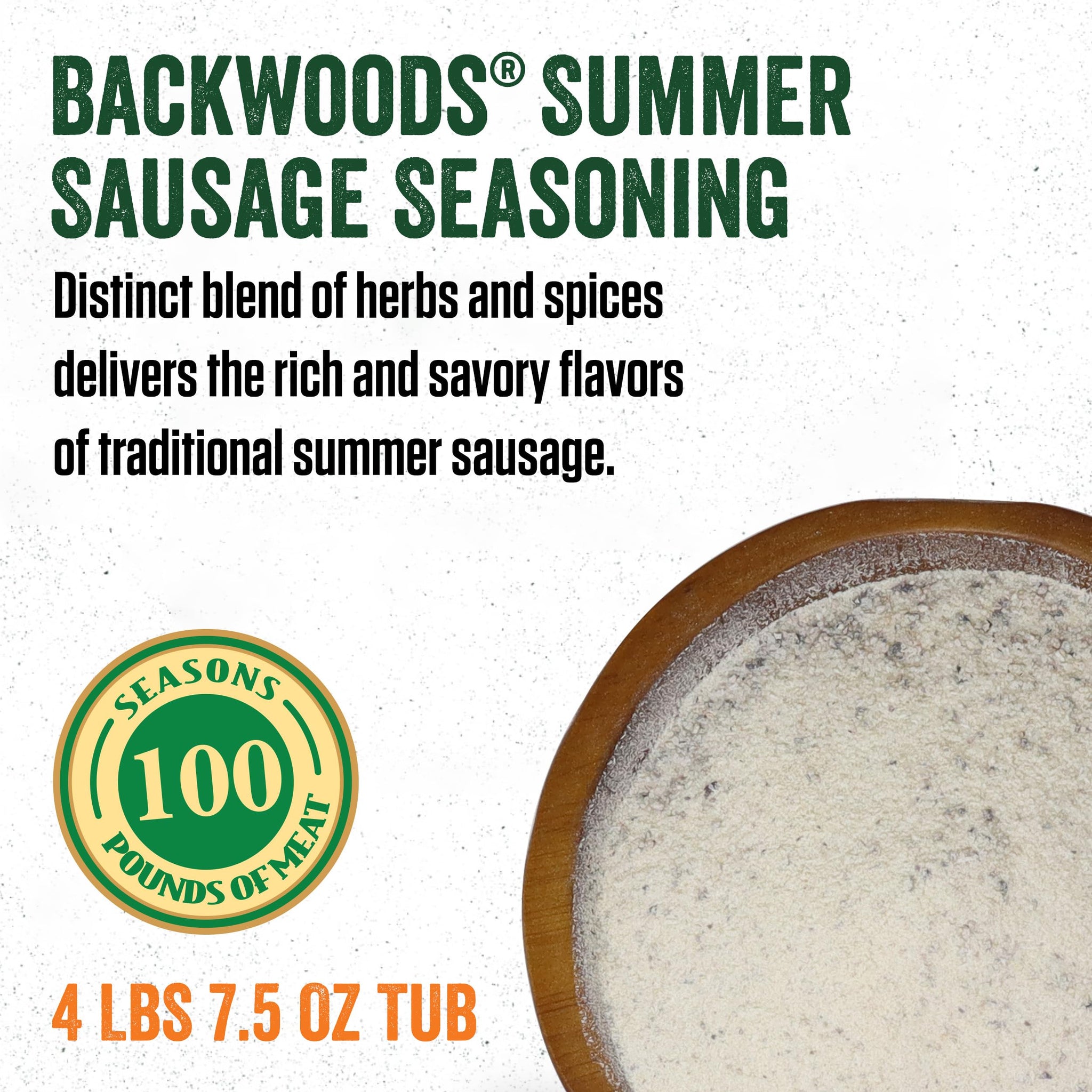 LEM Products Backwoods Summer Sausage Cured Sausage Seasoning, Ideal for Wild Game and Domestic Meat, Seasons Up to 100 Pounds of Meat, 4 Pound 7.5