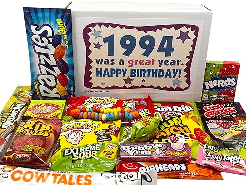RETRO CANDY YUM 1994 32nd Birthday Nostalgic Candy Gift Basket Box 90s Assortment from Childhood Memories for 32 Year Old Woman or Man Born 1994 JR