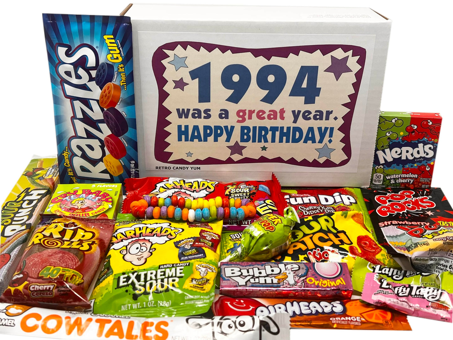 RETRO CANDY YUM 1994 32nd Birthday Nostalgic Candy Gift Basket Box 90s Assortment from Childhood Memories for 32 Year Old Woman or Man Born 1994 JR
