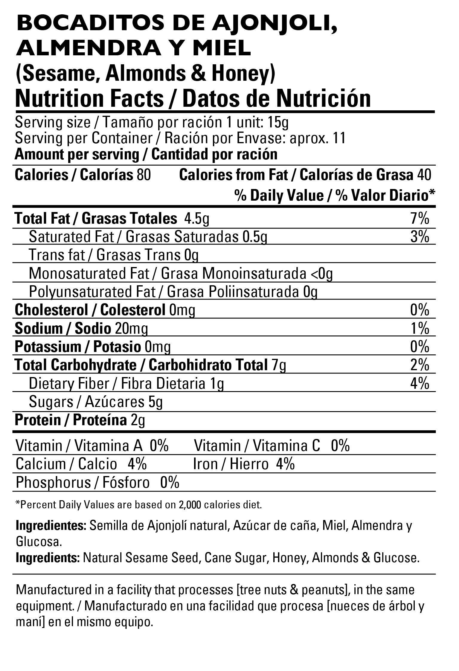 Dulzura Borincana Sesame Seeds with Honey & Almonds 6 oz [170 g]
