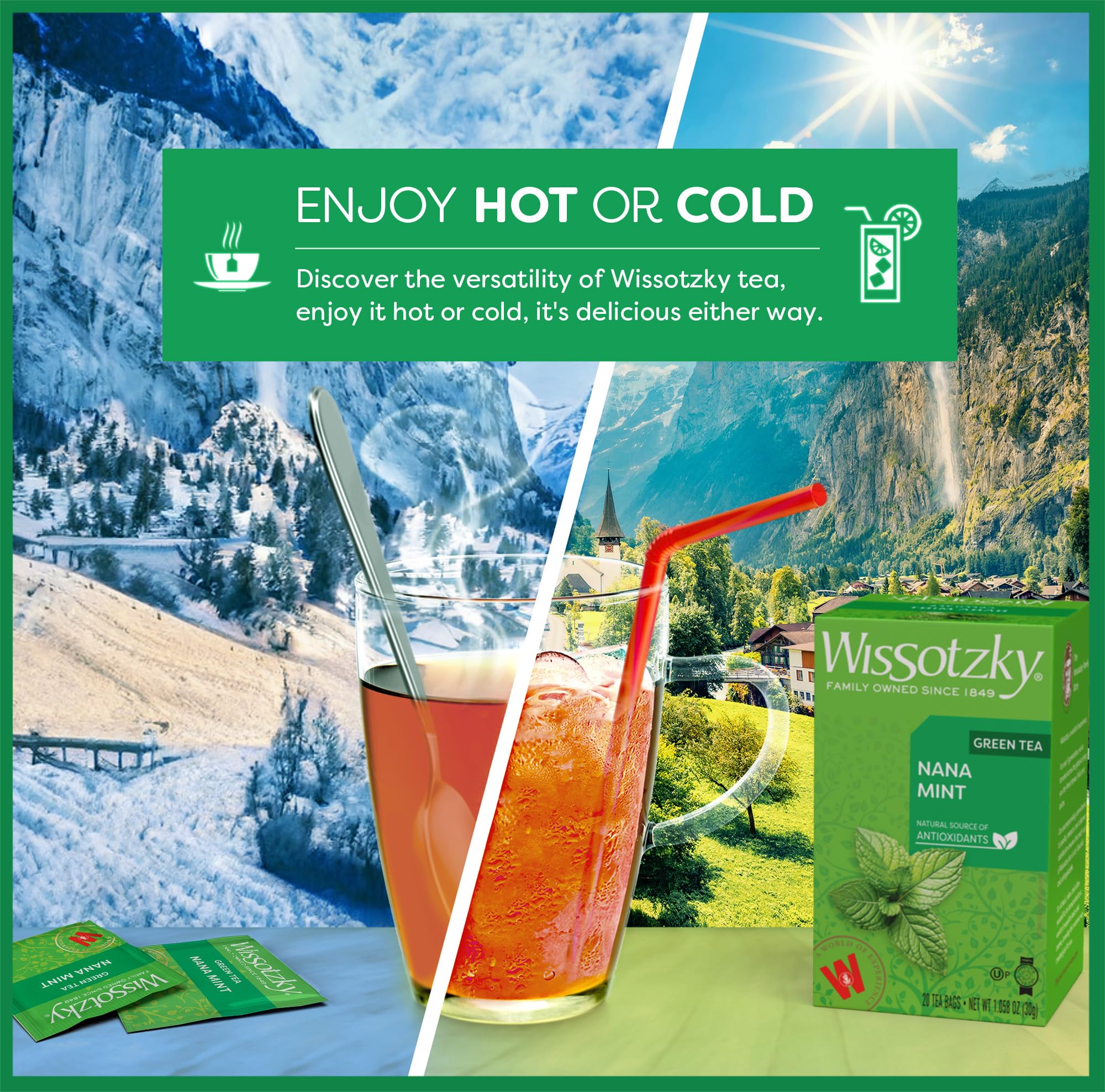 Wissotzky Nana Mint Green Tea (3 Pack - 60 Tea Bags) | Antioxidant Rich | Moroccan Mint Tea Bags | Revitalizing Nana Tea