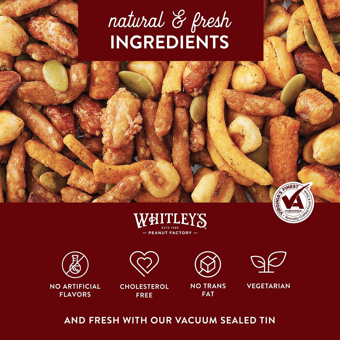 Whitley’s 'Whit's Party Mix' - Sweet & Spicy Snack Mix, Sesame Sticks, Corn Nuts, Cajun Sticks & Nuts (18 Ounce Tin)