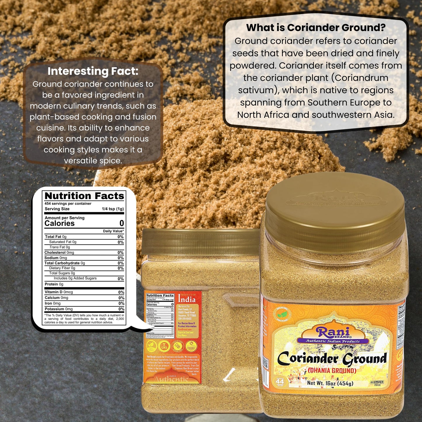 Rani Coriander Ground Powder (Indian Dhania) Spice 14oz (400g) PET Jar ~ All Natural | Salt-Free | Vegan | No Colors | Gluten Friendly | NON-GMO |