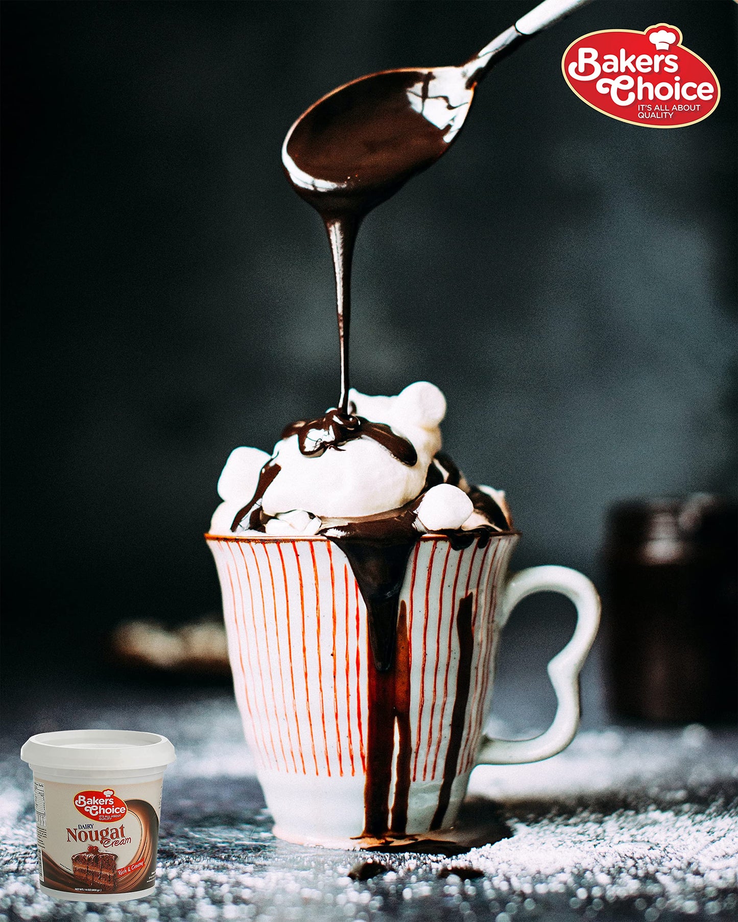 Premium Dairy Nougat Spread, 14 oz. - Nougat Cream Pastry Filling and Topping - For Ice Cream, Pie Filling, Donuts, Desserts, Cakes, Sundaes