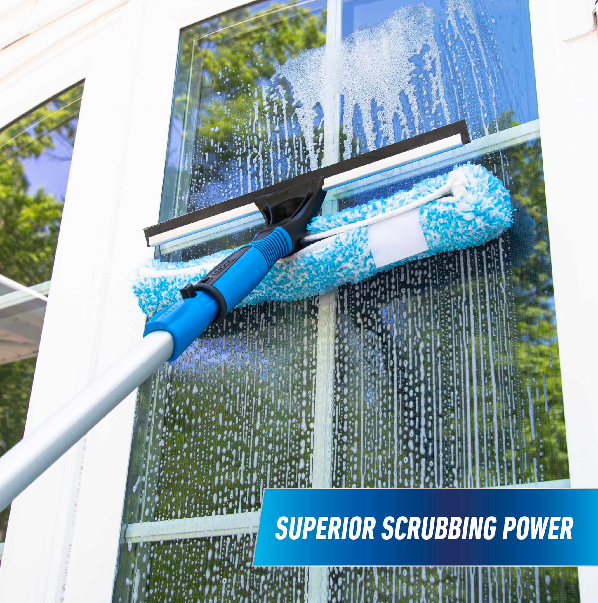 Unger Professional 2-in-1 Squeegee and Scrubber, 14” Window Cleaning Tool and 8’ Connect & Clean Pole, Essential Glass Supplies for Commercial