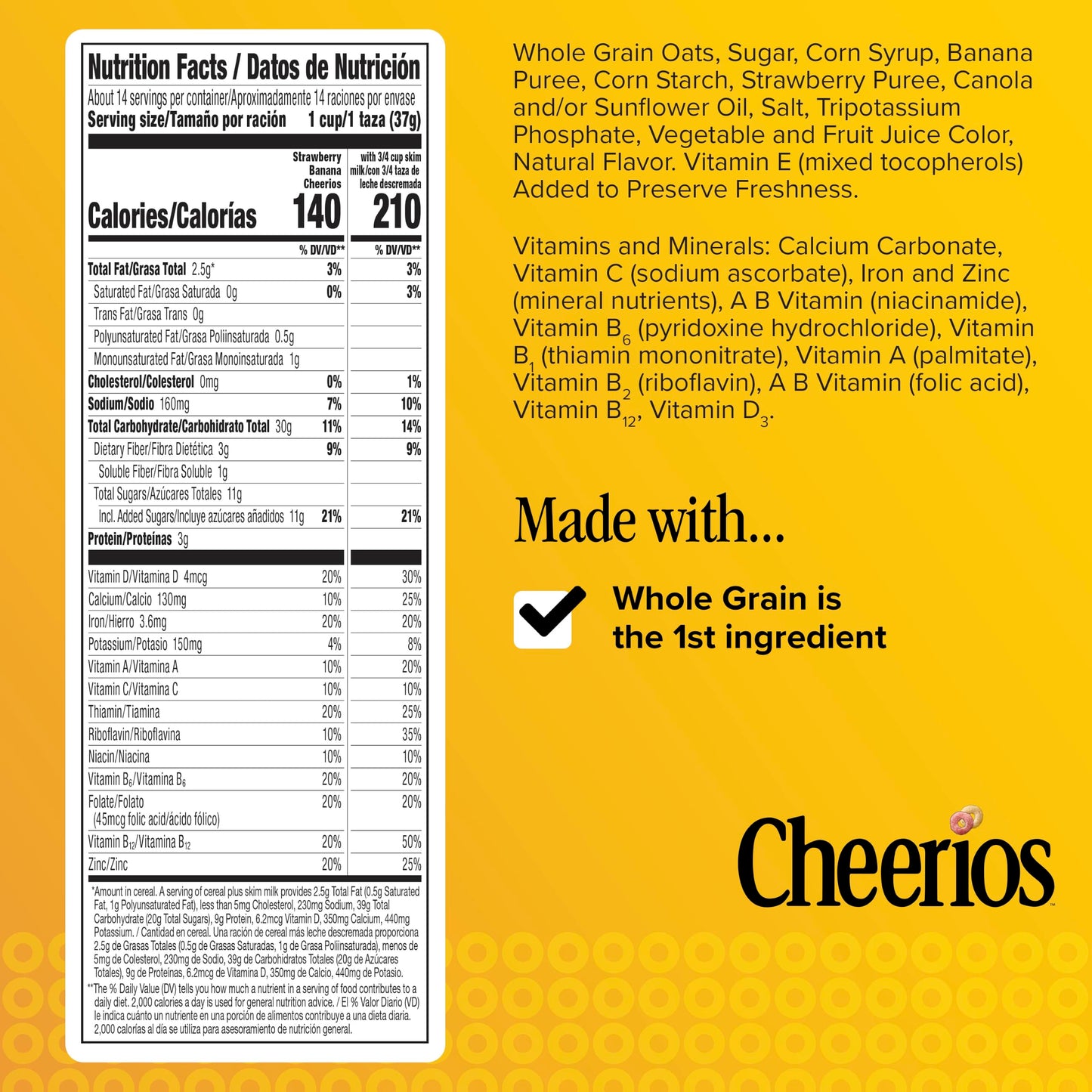 Strawberry Banana Cheerios, Heart Healthy Gluten Free Breakfast Cereal, Made with Whole Grain Oats, Family Size, 19 oz
