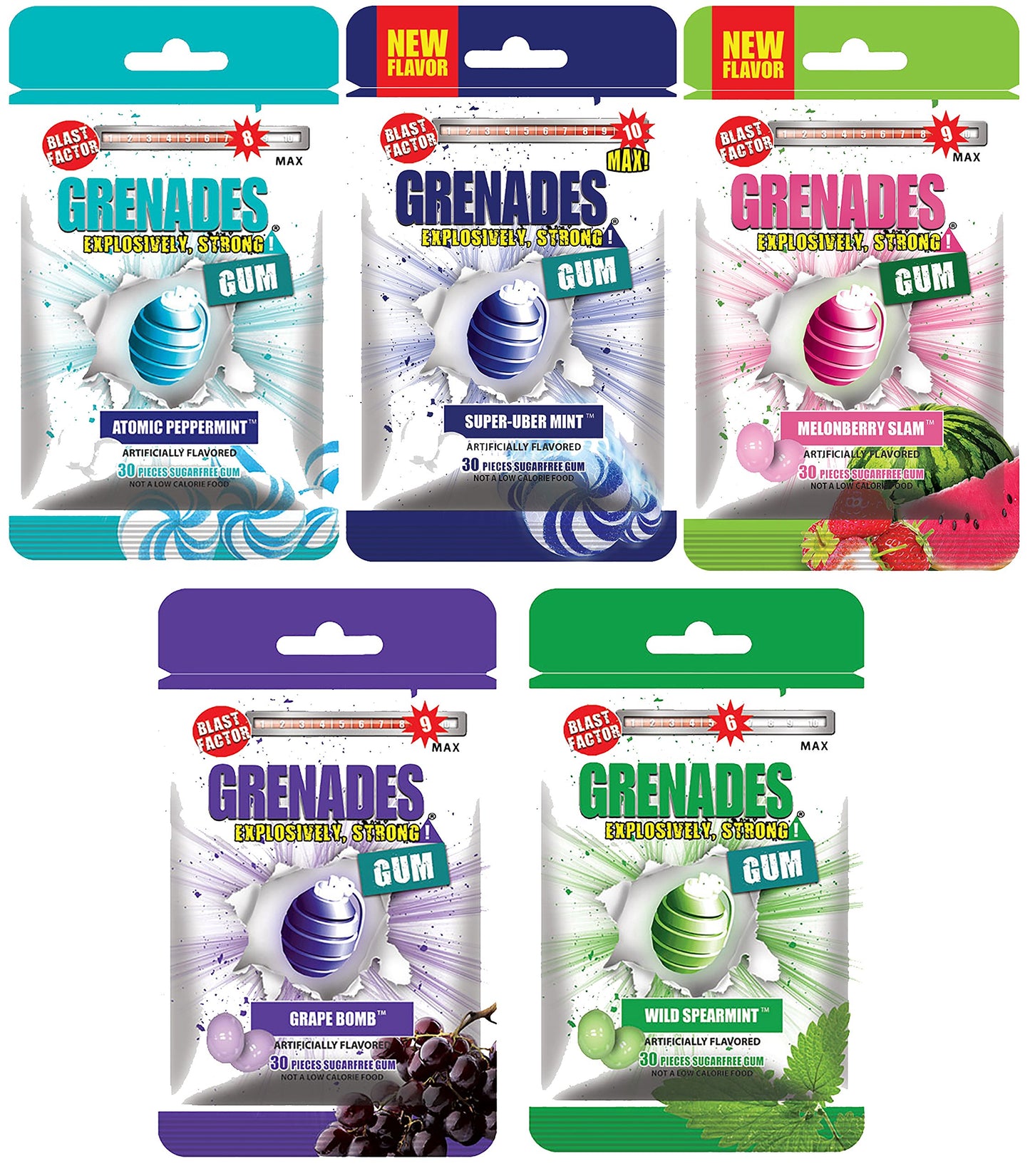 Grenades GUM Explosively Strong Sugar-Free Gum - Intense Minty Blast That'll Blow You Away - Nose Blasting Power & Breath Freshener - Fruit & Mint