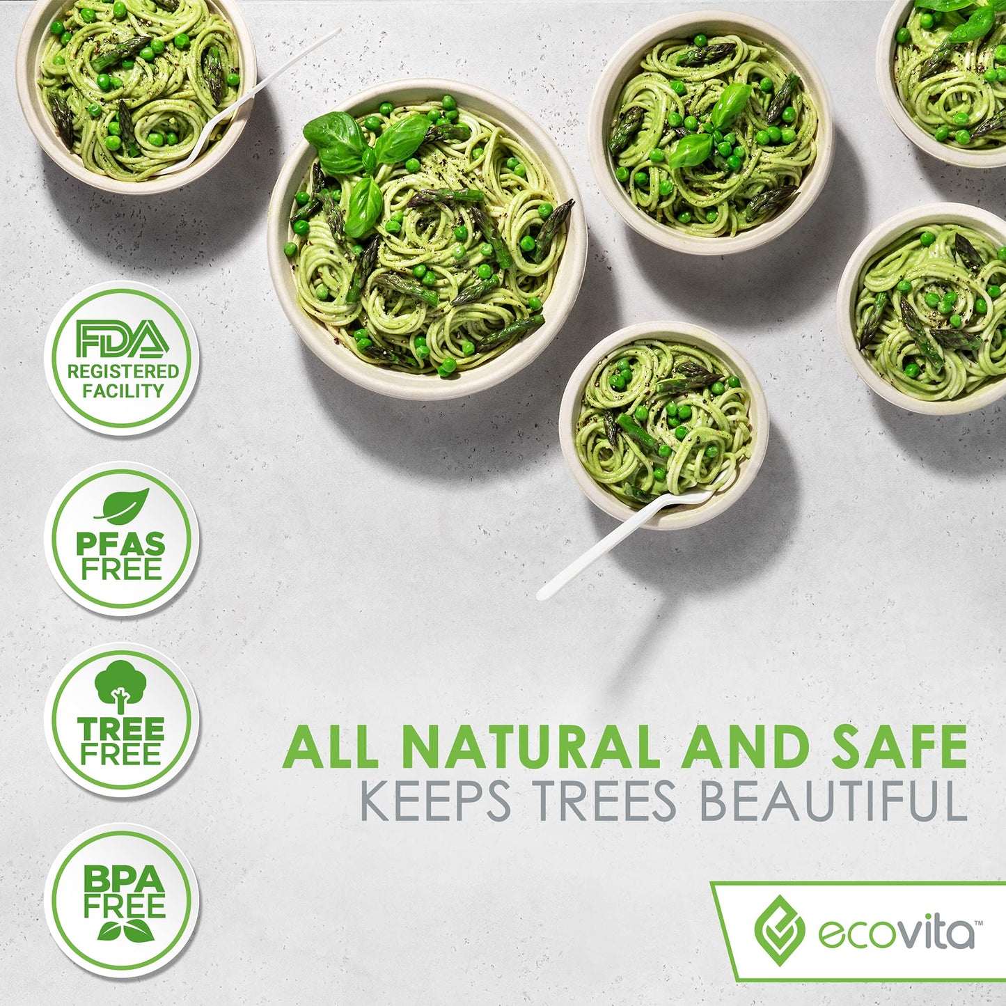 Ecovita 100% Compostable Paper Plates [7 in.] - 150 Disposable Plates Eco Friendly Sturdy Tree Free Liquid and Heat Resistant Alternative to Plastic