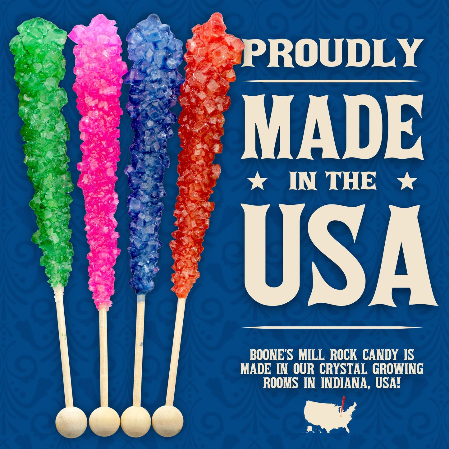 Boone's Mill | XL Rock Crystal Candy Sticks | Assorted Flavors | 36 Count