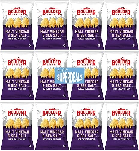 Boulder Canyon | Malt Vinegar & Sea Salt | Kettle Style Potato Chips| 1.5 Ounce | Pack of 12 Bundled by SUPERDEALS with Mystery Bonus Gift