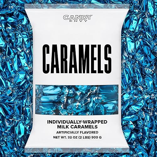 Candy Envy - Individually Wrapped Caramels - Blue Wrapper - 2 Pound Bulk Blue Candy - 150 Pieces Per Bag