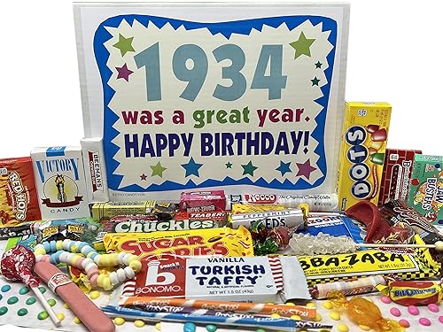 RETRO CANDY YUM ~ 1934 92nd Birthday Gift Box of Nostalgic Retro Candy Mix from Childhood for 92 Year Old Man or Woman Born 1934