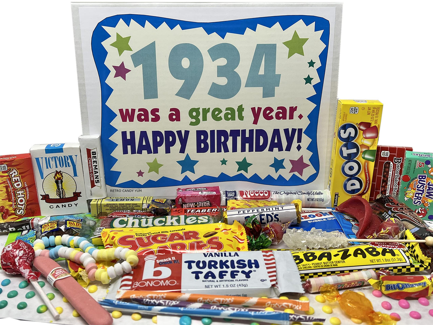 RETRO CANDY YUM ~ 1934 92nd Birthday Gift Box of Nostalgic Retro Candy Mix from Childhood for 92 Year Old Man or Woman Born 1934