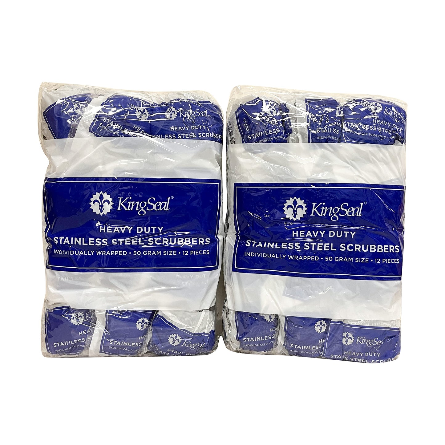 24 Count | KingSeal Stainless Steel Scrubbers, Scrub Pads, Heavy Duty, 50 gram Weight, Individually Wrapped - 2 Packs of 12 Scrubbers