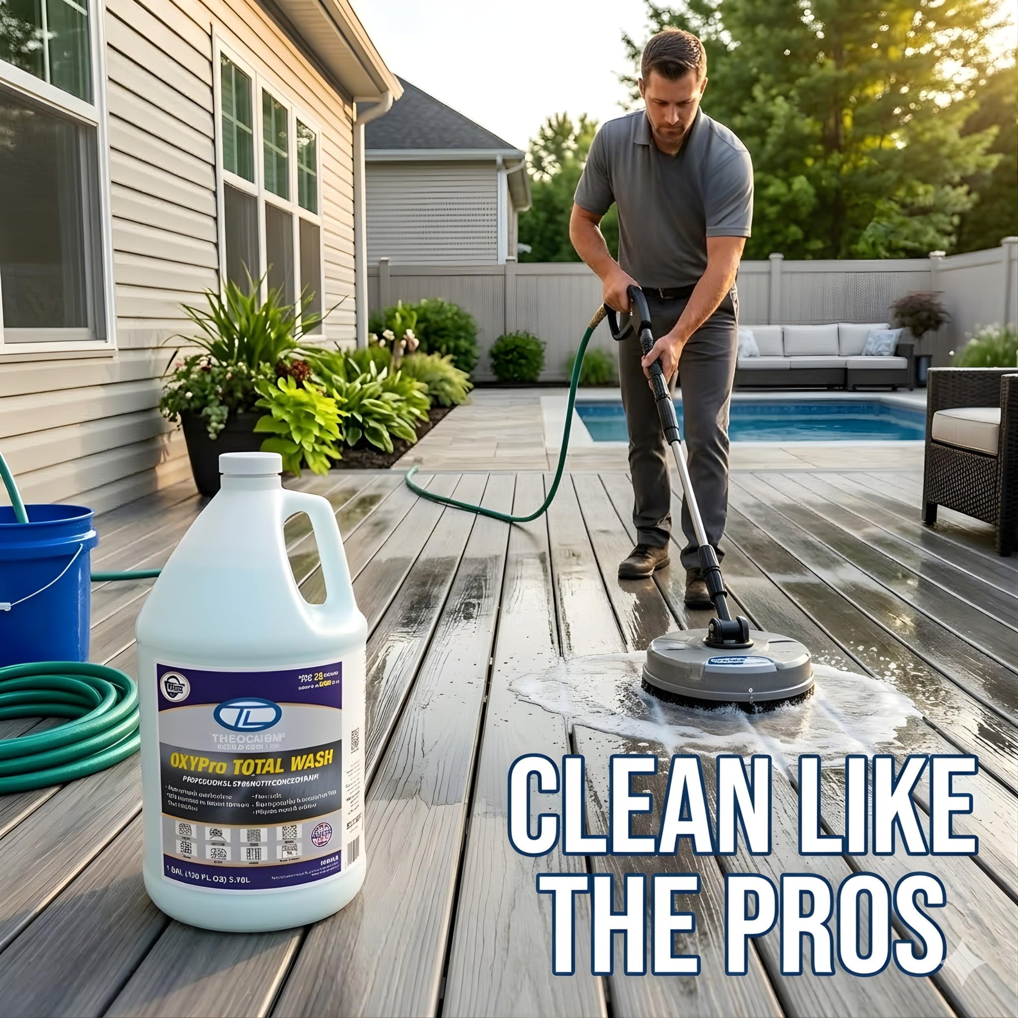 Theochem OXYPro Total Wash Outdoor Cleaner Concentrate for Pressure Washer - House Wash for Vinyl Siding, Deck, Concrete Driveway, Roof - Makes 32