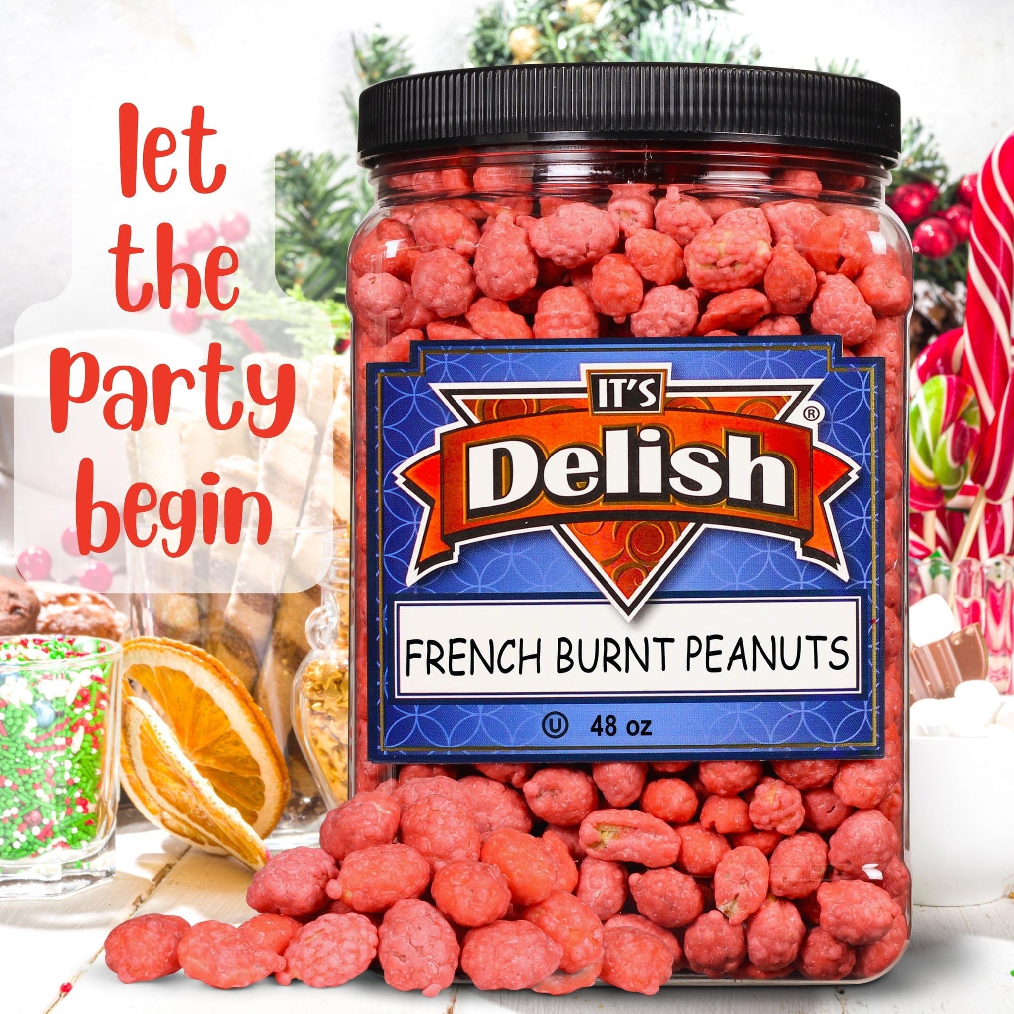 French Burnt Peanuts by Its Delish, 2.5 lbs Jumbo Container | Premium Quality, Fresh & Crunchy Candy Coated Peanuts - Vegan, Kosher, Made in USA