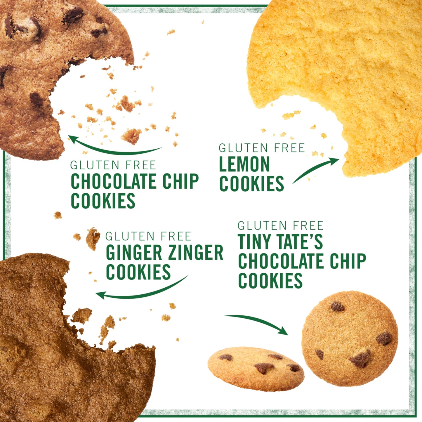 Tate's Bake Shop Gluten Free Cookies Variety Pack, Lemon, Ginger Zinger, Chocolate Chip, and Tiny Chocolate Chip Cookies, 4 Bags