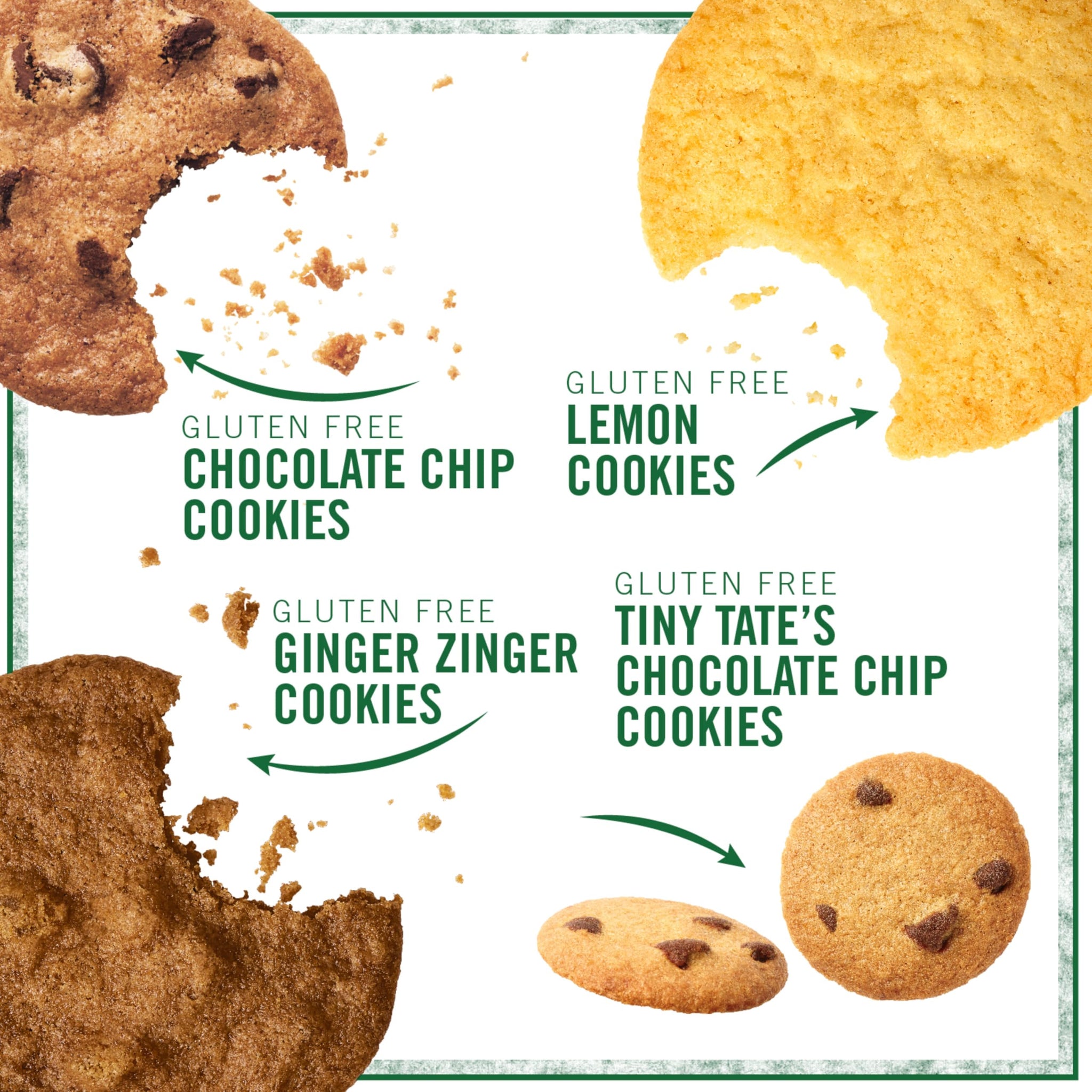 Tate's Bake Shop Gluten Free Cookies Variety Pack, Lemon, Ginger Zinger, Chocolate Chip, and Tiny Chocolate Chip Cookies, 4 Bags