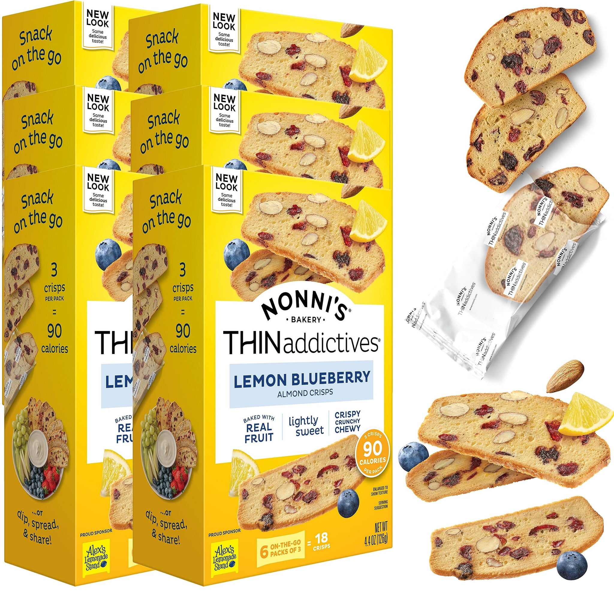 Nonni's THINaddictives Almond Thin Cookies - 6 Boxes Lemon Blueberry Cookie Thins - Almond Cookies - Sweet Crunchy & Chewy - Biscotti Individually