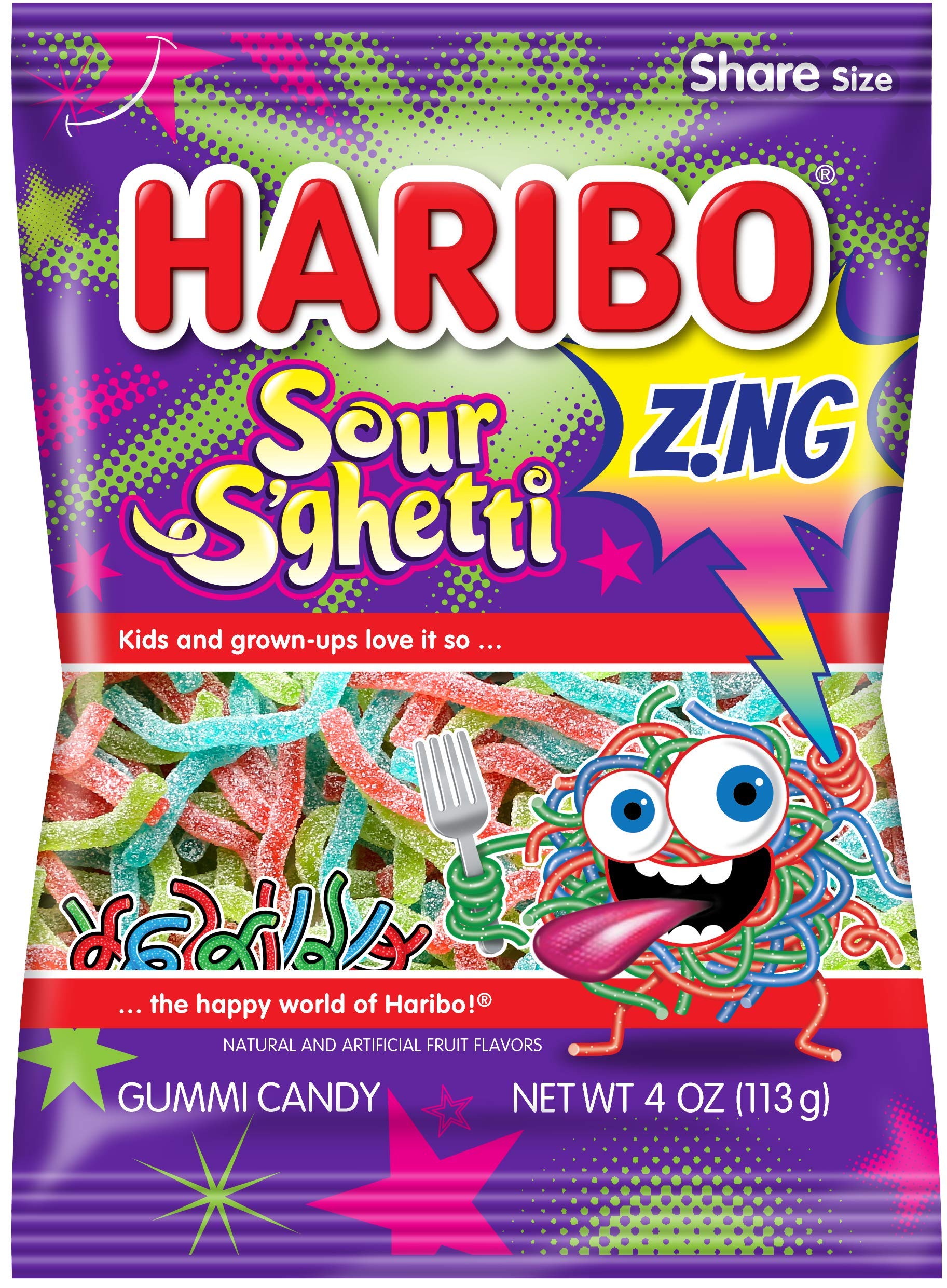 Haribo Gummi Candy, Z!ING Sour S'Ghetti, 4 oz. Bag (Pack of 12)