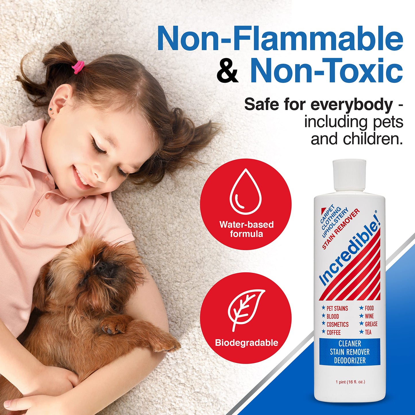 Incredible! Stain Remover - Stain Remover for Clothes, Laundry, Carpets, Mattress & Upholstery, Removes Most Household Stains - Pet Stains, Urine