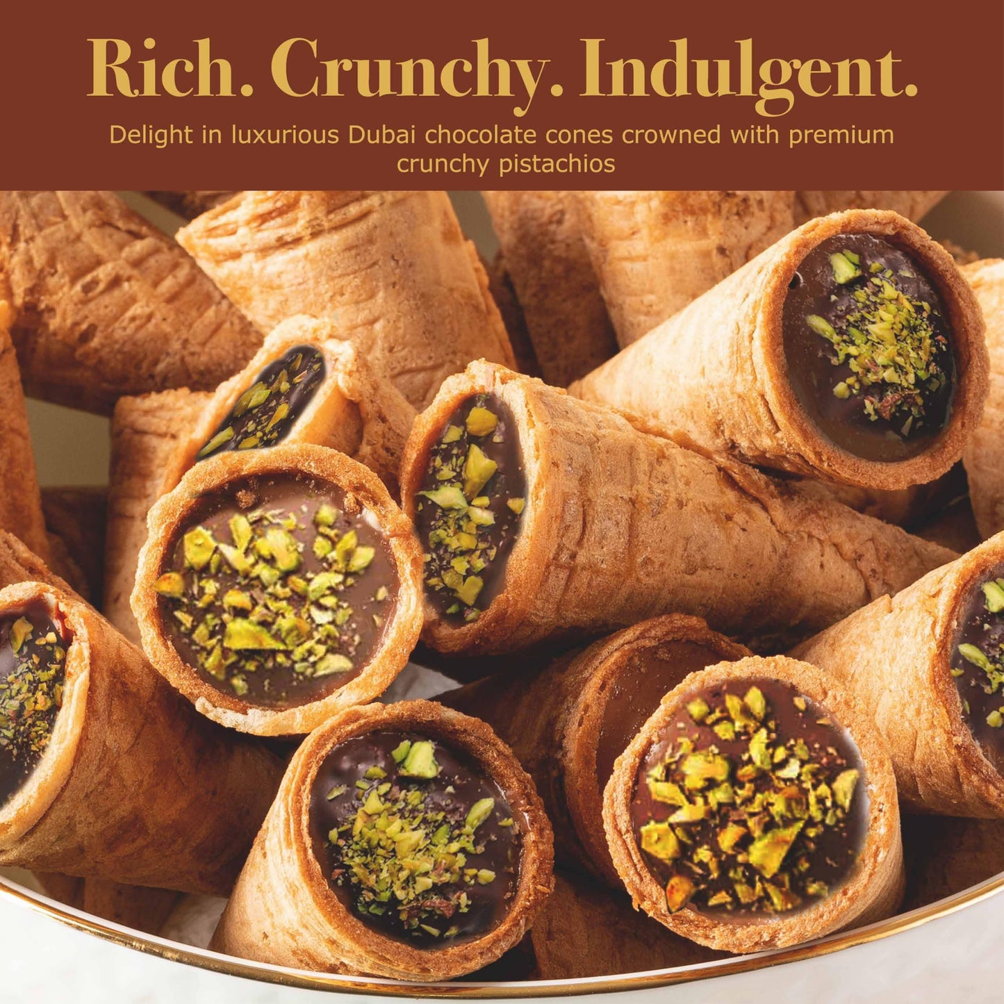 Leonessa Dubai Chocolate Cones with Pistachio Kunafa | Made with Premium Belgian Chocolates | Kunafa Chocolate | Chocolates de Dubai - 4.7 oz