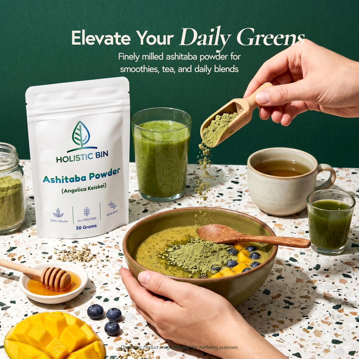 Holistic Bin Ashitaba Powder Organic Angelica Keiskei Leaf | Phyto-Dense Chalcone Superfood for Smoothies, Soups & Tea | Finely Milled Fresh Leafy