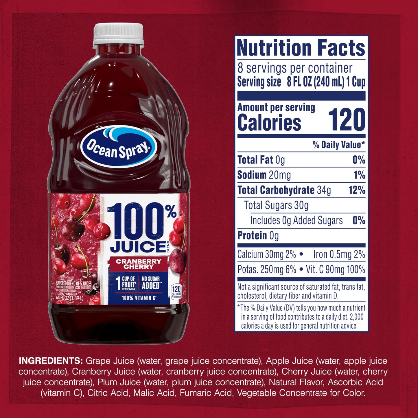 Ocean Spray® 100% Juice Cranberry Cherry Juice Blend, 64 Fl Oz Bottle