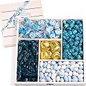 Gourmet Blue Candy Gift Tray - by It's Delish | Wood Gift Basket, in Reusable Wooden Crate with Lid | Gift Box of Holiday Treats and Candies for Baby