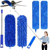 Professional Microfiber Feather Dusters for Cleaning, 6PCS Extendable Bendable Dusters with 100" Telescopic Pole, Washable & Reusable Cleaning Kit