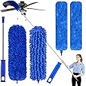 Professional Microfiber Feather Dusters for Cleaning, 6PCS Extendable Bendable Dusters with 100" Telescopic Pole, Washable & Reusable Cleaning Kit