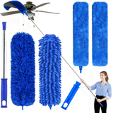 Professional Microfiber Feather Dusters for Cleaning, 6PCS Extendable Bendable Dusters with 100" Telescopic Pole, Washable & Reusable Cleaning Kit