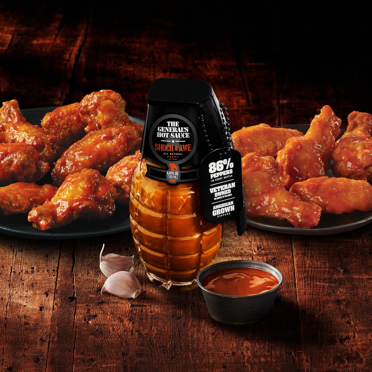 The General's Hot Sauce, Shock & Awe, 6 oz, Habanero Pepper, 4/5 Heat Rating, Small Batch, All Natural Spicy Sauce for Wings, Ribs, BBQ, Great Gift