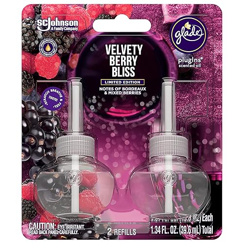 Glade PlugIns Refills Air Freshener, Scented and Essential Oils for Home and Bathroom, Velvety Berry Bliss, 1.34 Oz, 2 Count