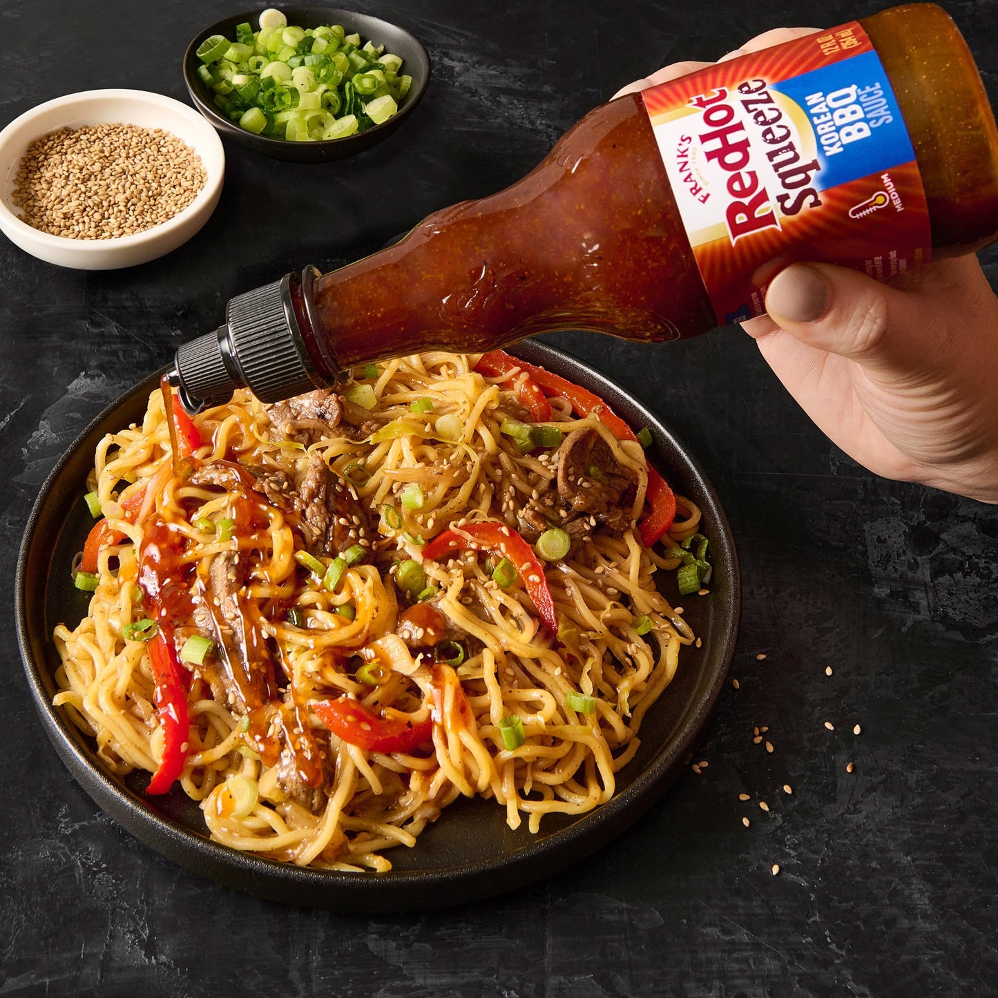 Frank’s RedHot Hot Sauce, Korean BBQ, Squeeze Bottle, Bold Blend of Soy Sauce, Garlic, and Sweet Pear Juice with a Touch of Frank’s RedHot Heat