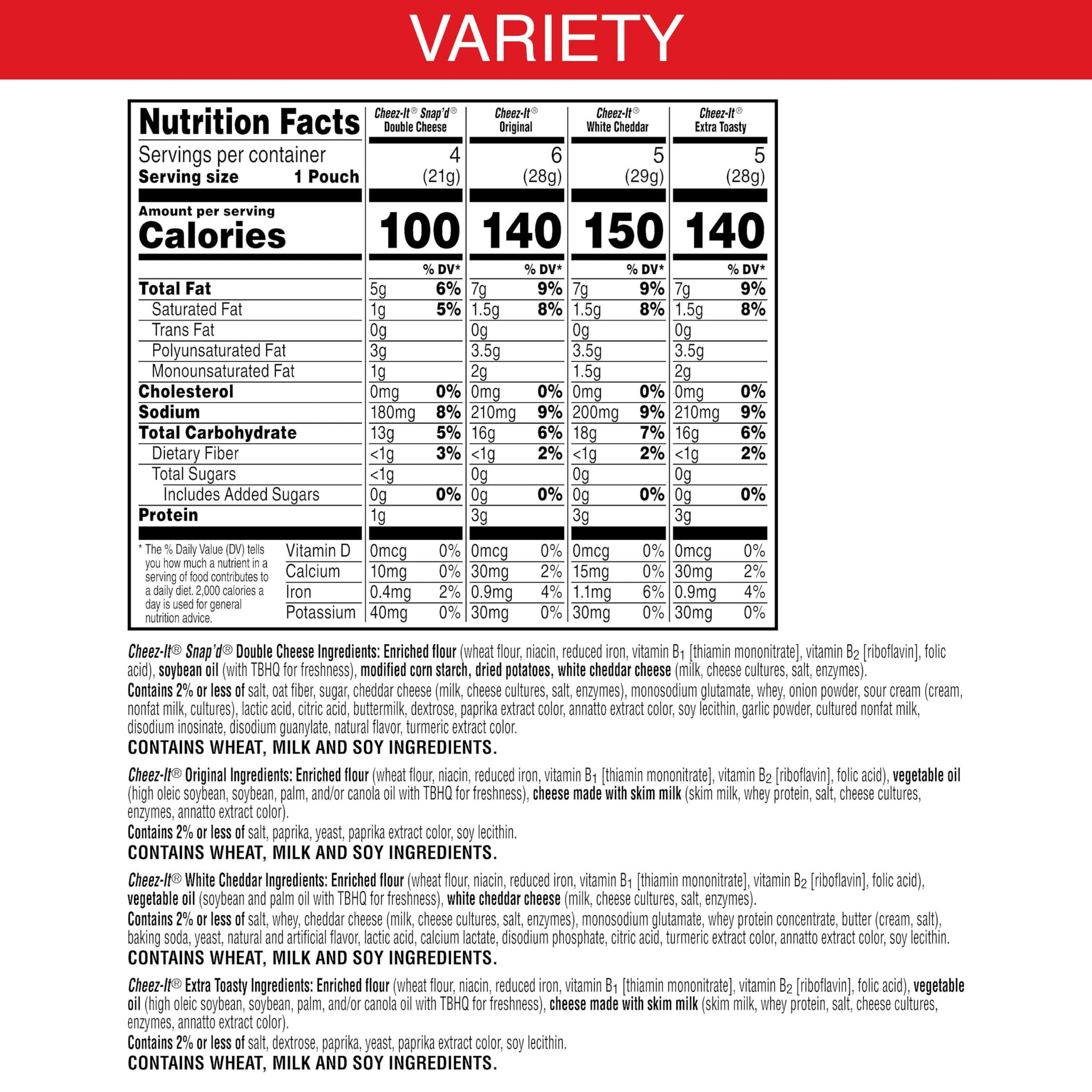 Cheez-It Cheese Crackers, Baked Snack Crackers, Lunch Snacks, Grab n' Go, Variety Pack, 19.1oz Box (20 Packs)
