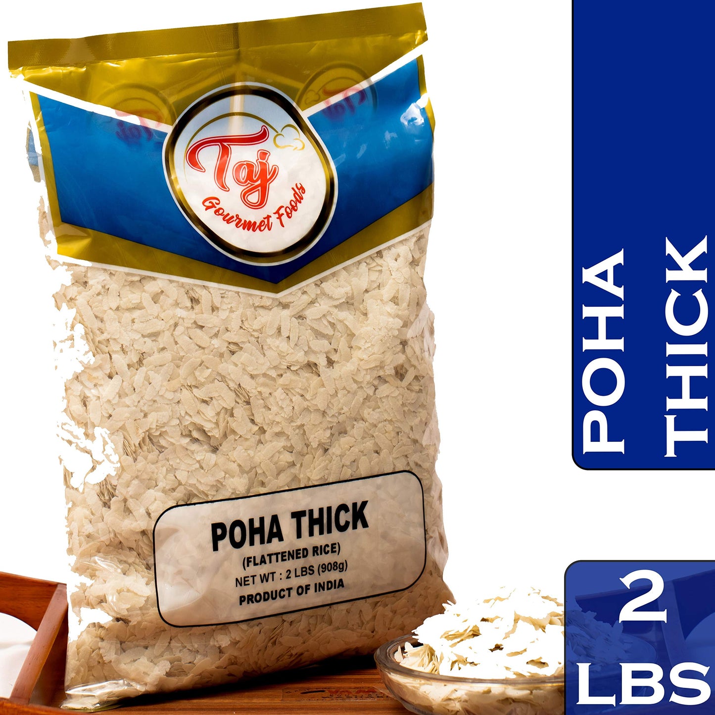 TAJ Poha Thick 2-Pounds | Powa Flattened Rice