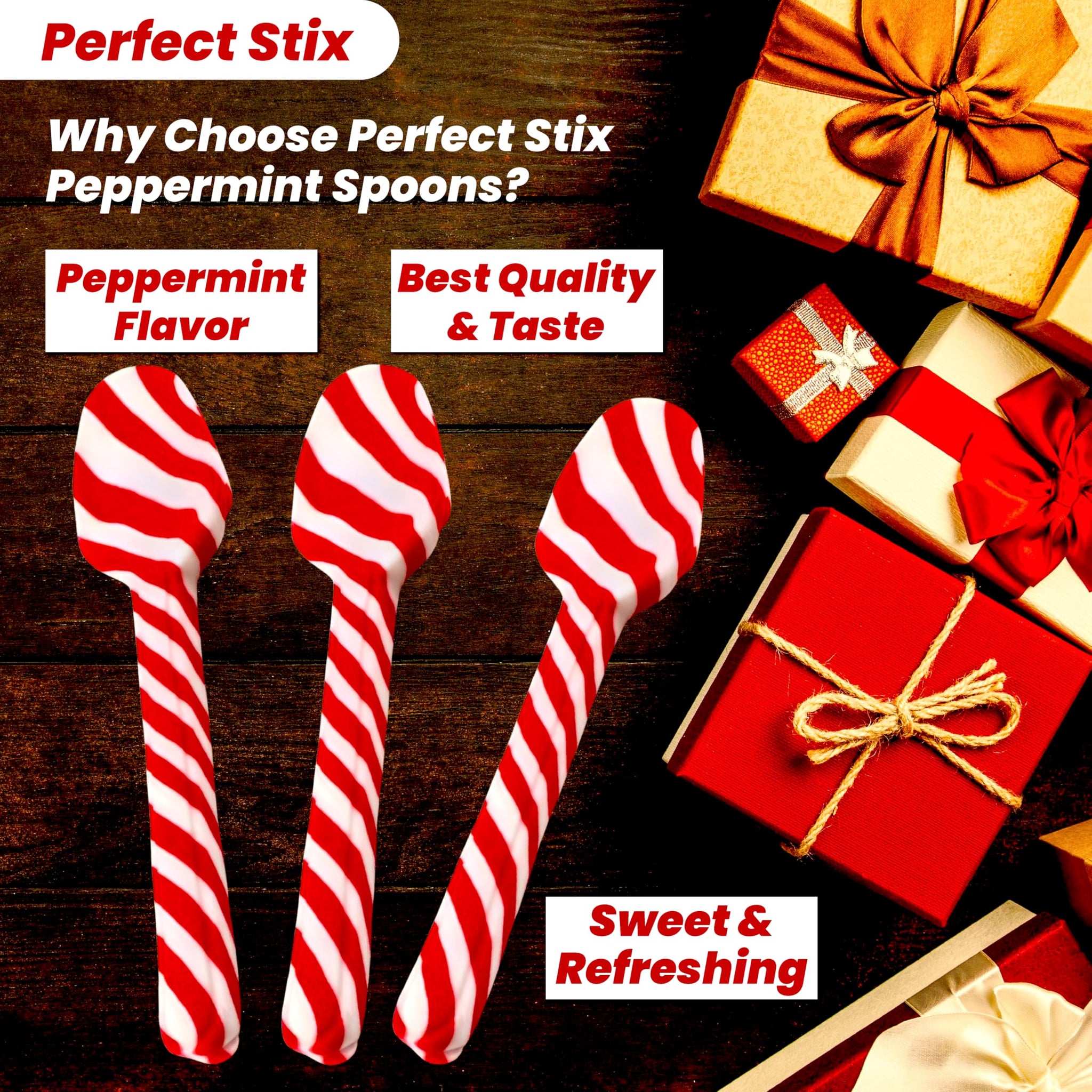 Perfect Stix Christmas Candy Cane Peppermint Spoonz.Edible Stirring Beverage Spoonz. Hot Chocolate Cocoa Tea Coffee Cocktail.Holiday Christmas Spoonz