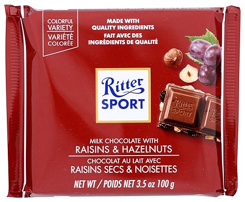 Ritter Sport, Raisin & Hazelnut Chocolate Bar, 3.5 oz