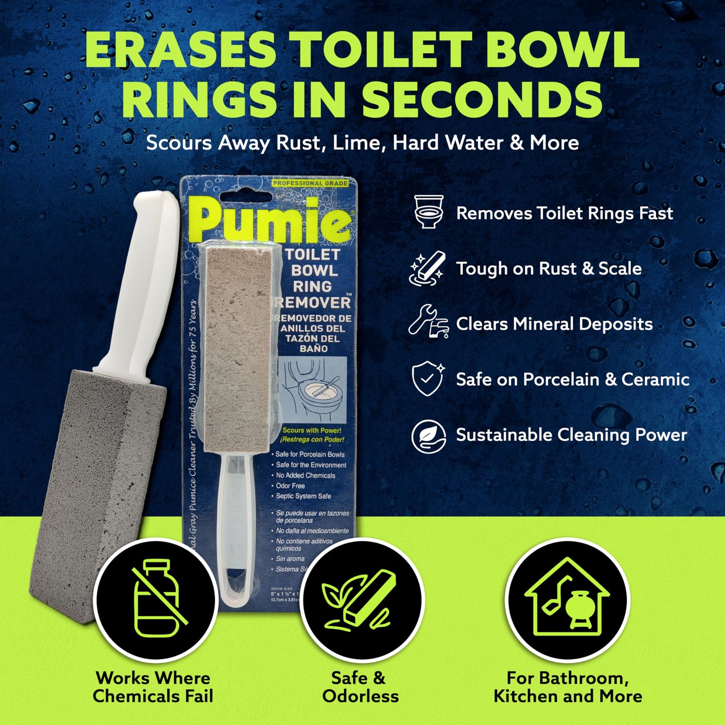 PUMIE Pumice Stone Toilet Bowl Cleaner (1-Pack) - Heavy Duty Scouring Stick for Toilet - Pumice Stone for Cleaning Rings, Bowls, Hard Water Stains