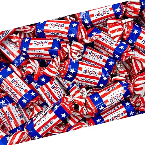 Patriotic Candy Bulk | 2 Pound Bag | Chocolate Flavored Caramels | Red White and Blue Candy for 4th of July Celebrations | Individually Wrapped