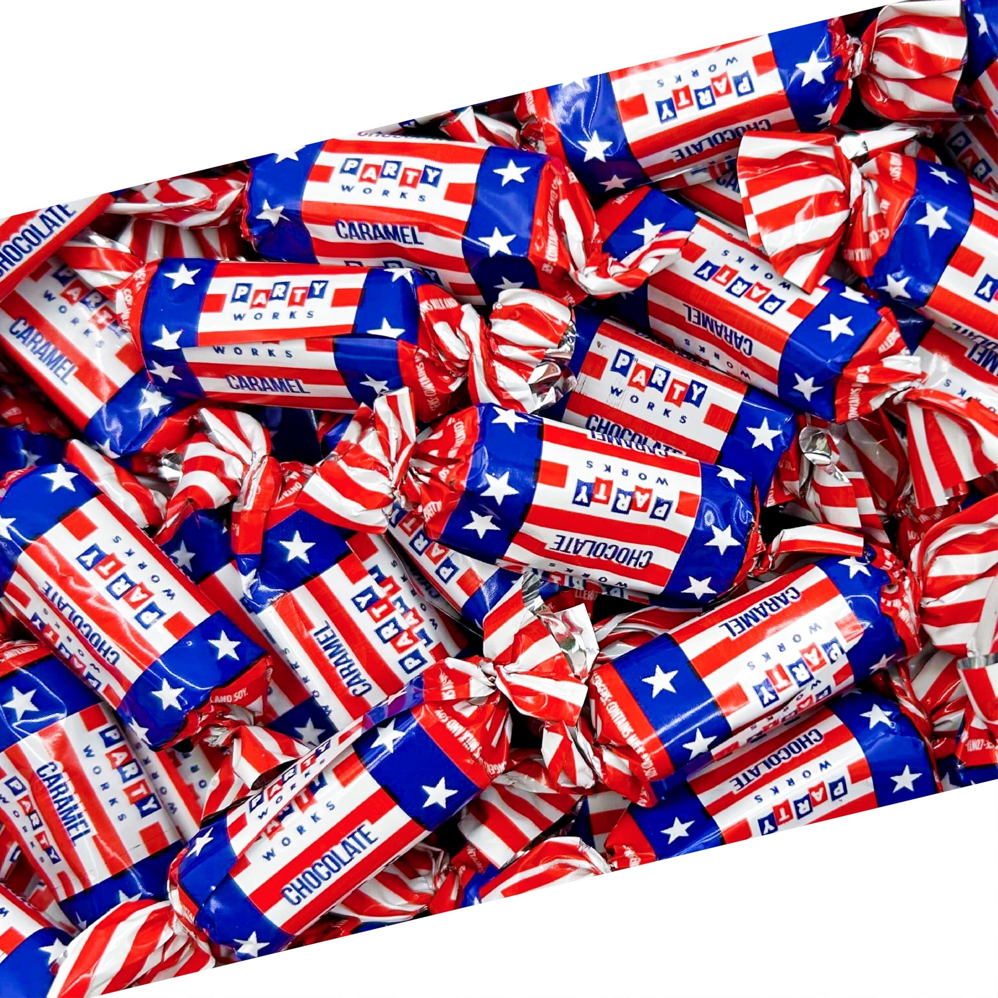 Patriotic Candy Bulk | 2 Pound Bag | Chocolate Flavored Caramels | Red White and Blue Candy for 4th of July Celebrations | Individually Wrapped