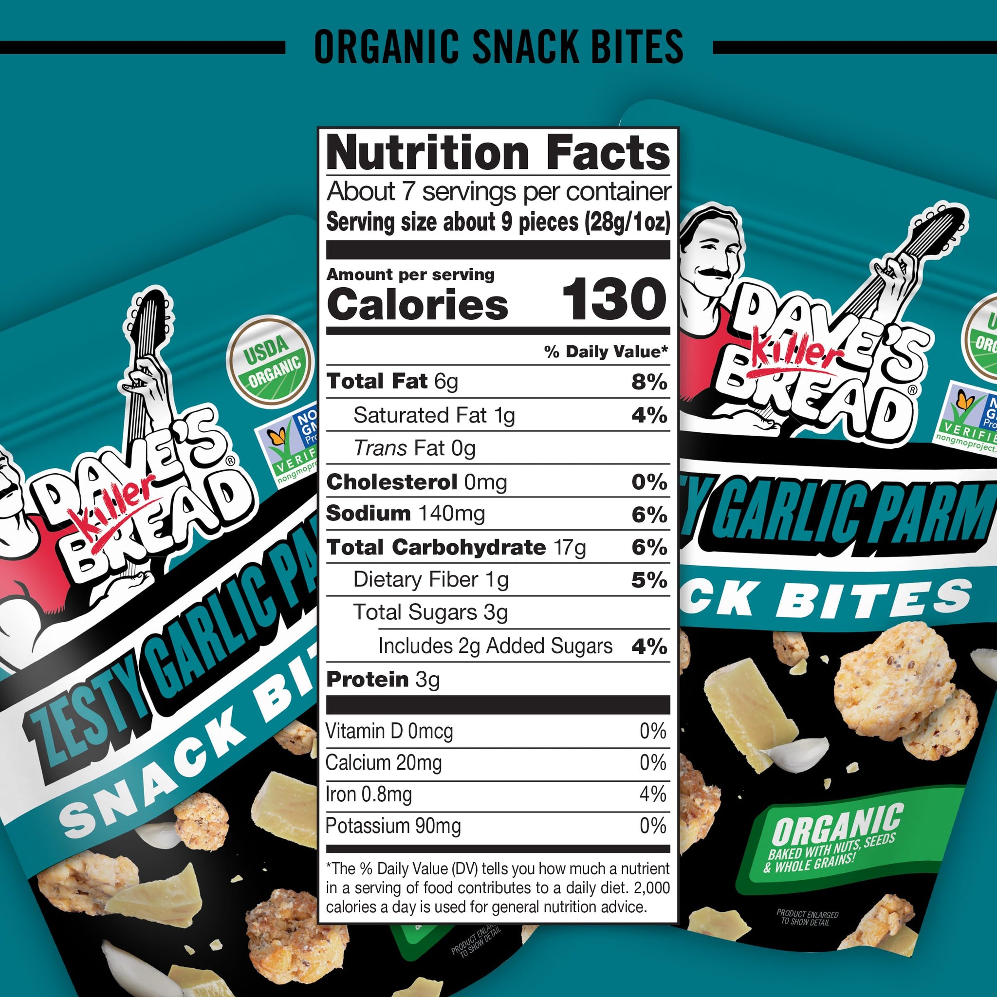 Dave's Killer Bread Zesty Garlic Parm Organic Snack Bites, Garlic Parmesan Snacks, 7.2 oz