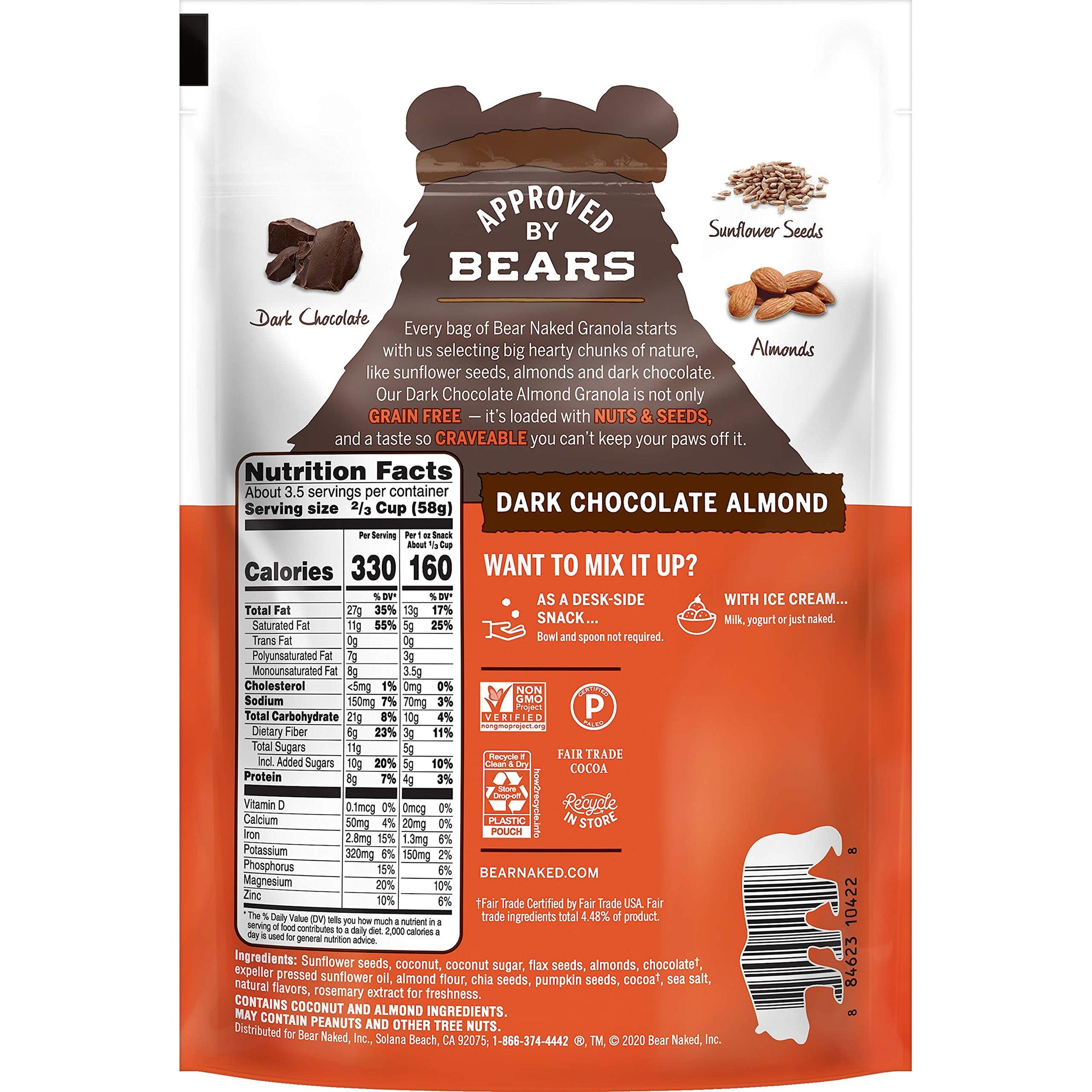 Bear Naked, Dark Chocolate Almond, Granola, Grain-Free, Non-GMO Project Verified, Gluten-Free, Paleo, Breakfast Cereal, 8oz Bag