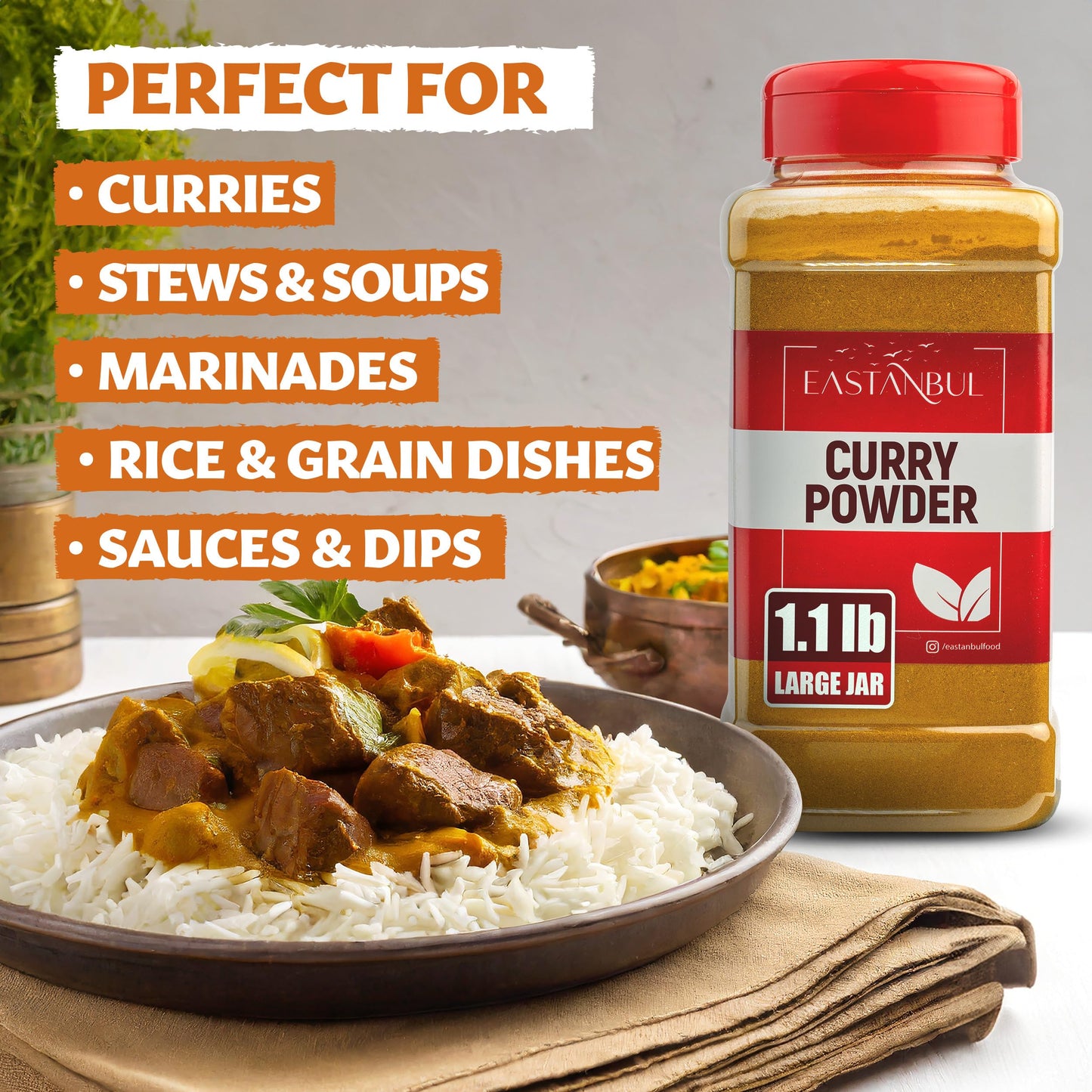 Eastanbul Curry Powder, 1.1lb, Traditional Indian Spice Blend Curry, Authentic Seasoning, Premium Quality Blend Yellow Powder, Indian Seasoning
