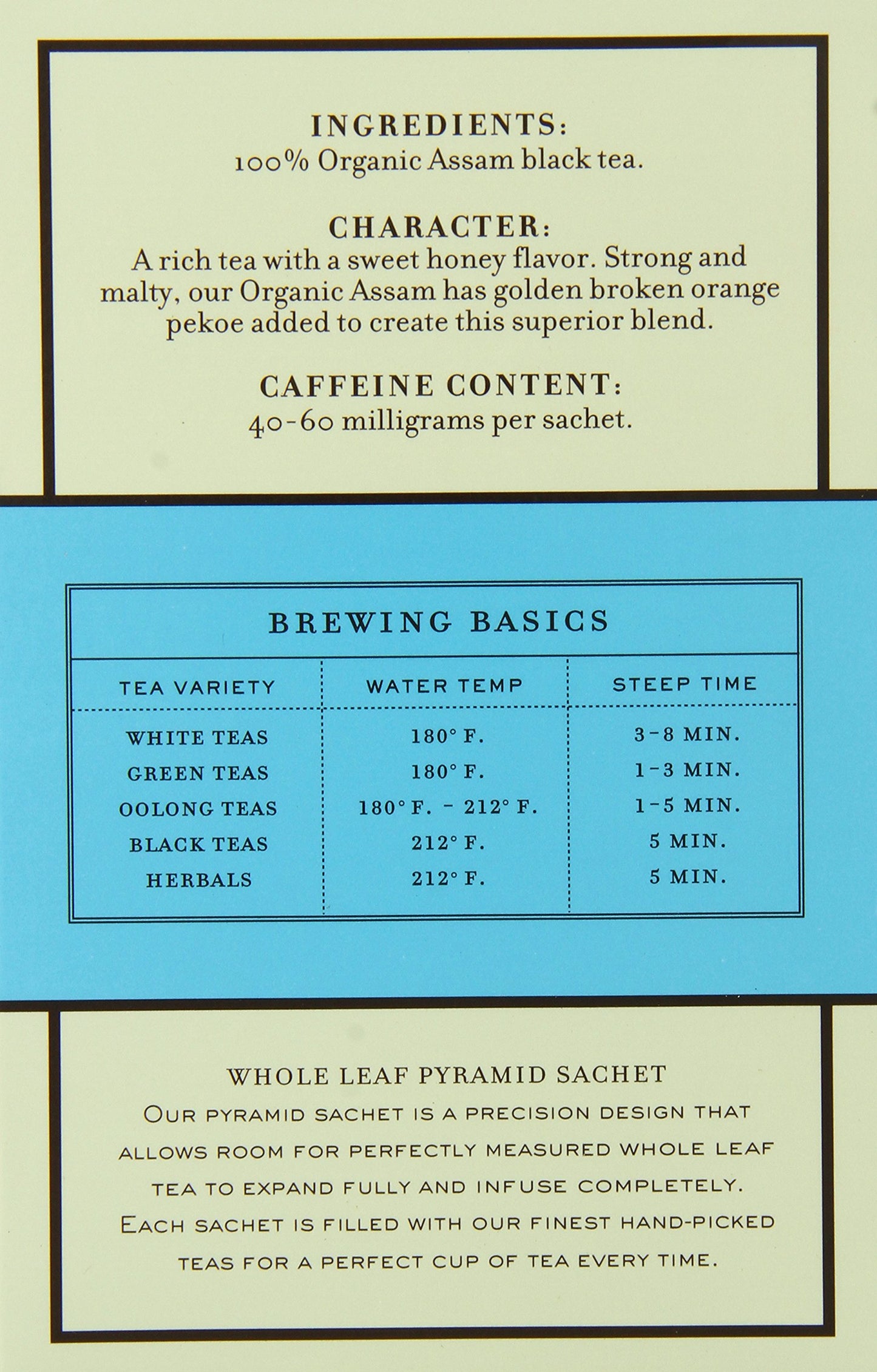 Harney & Sons Black Tea, Organic Assam, 1.7 oz, 20 Sachets (Pack of 6)