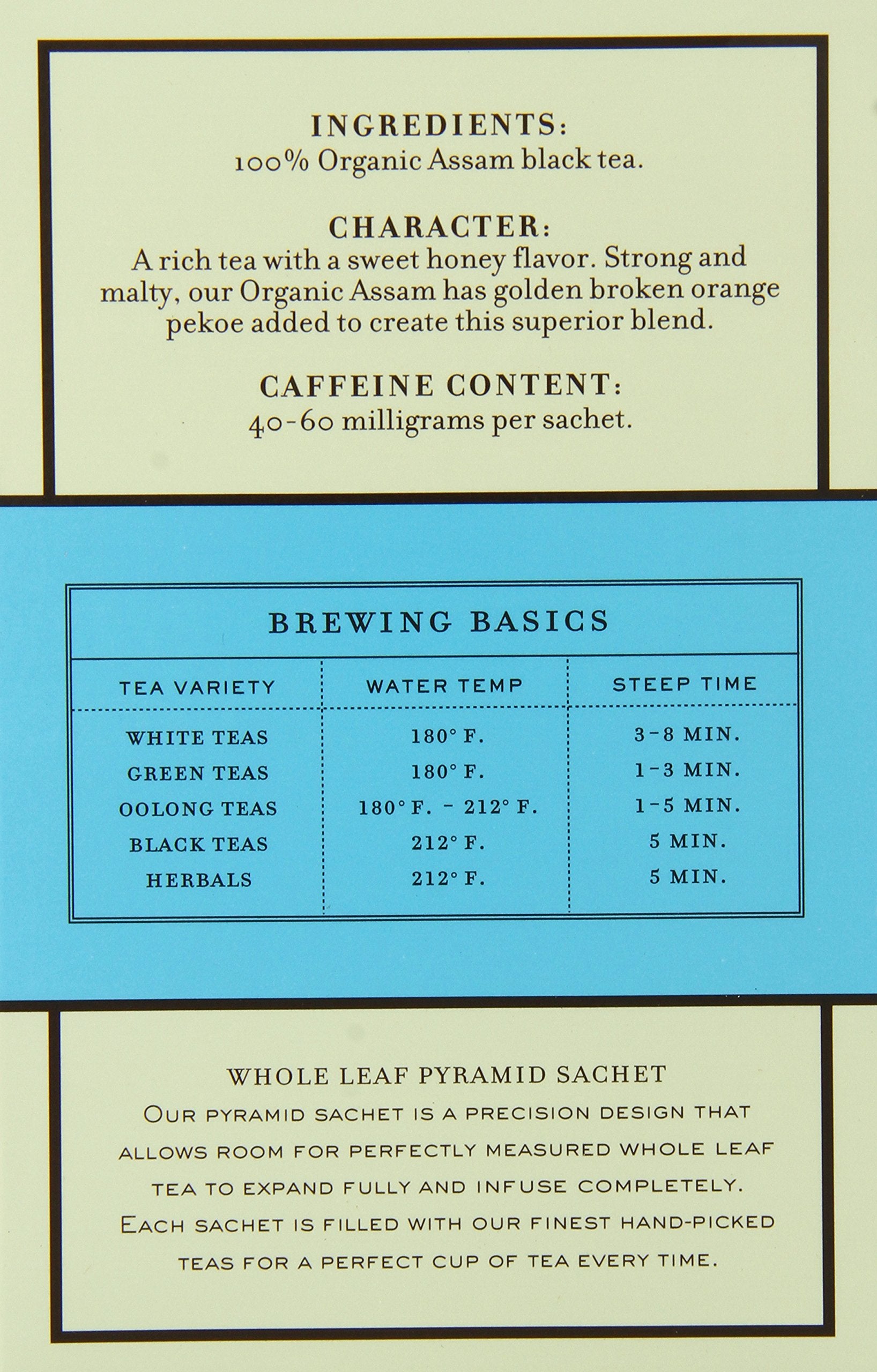 Harney & Sons Black Tea, Organic Assam, 1.7 oz, 20 Sachets (Pack of 6)